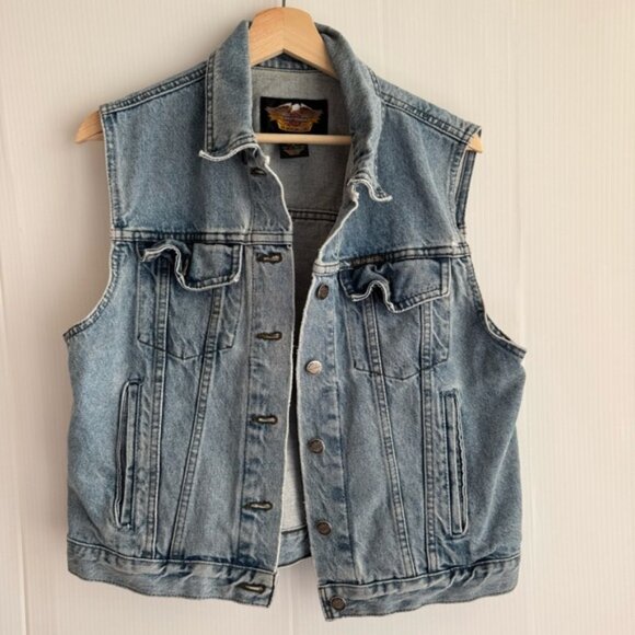 Harley-Davidson vintage denim vest  Gray Denim Vest - Picture 1 of 10